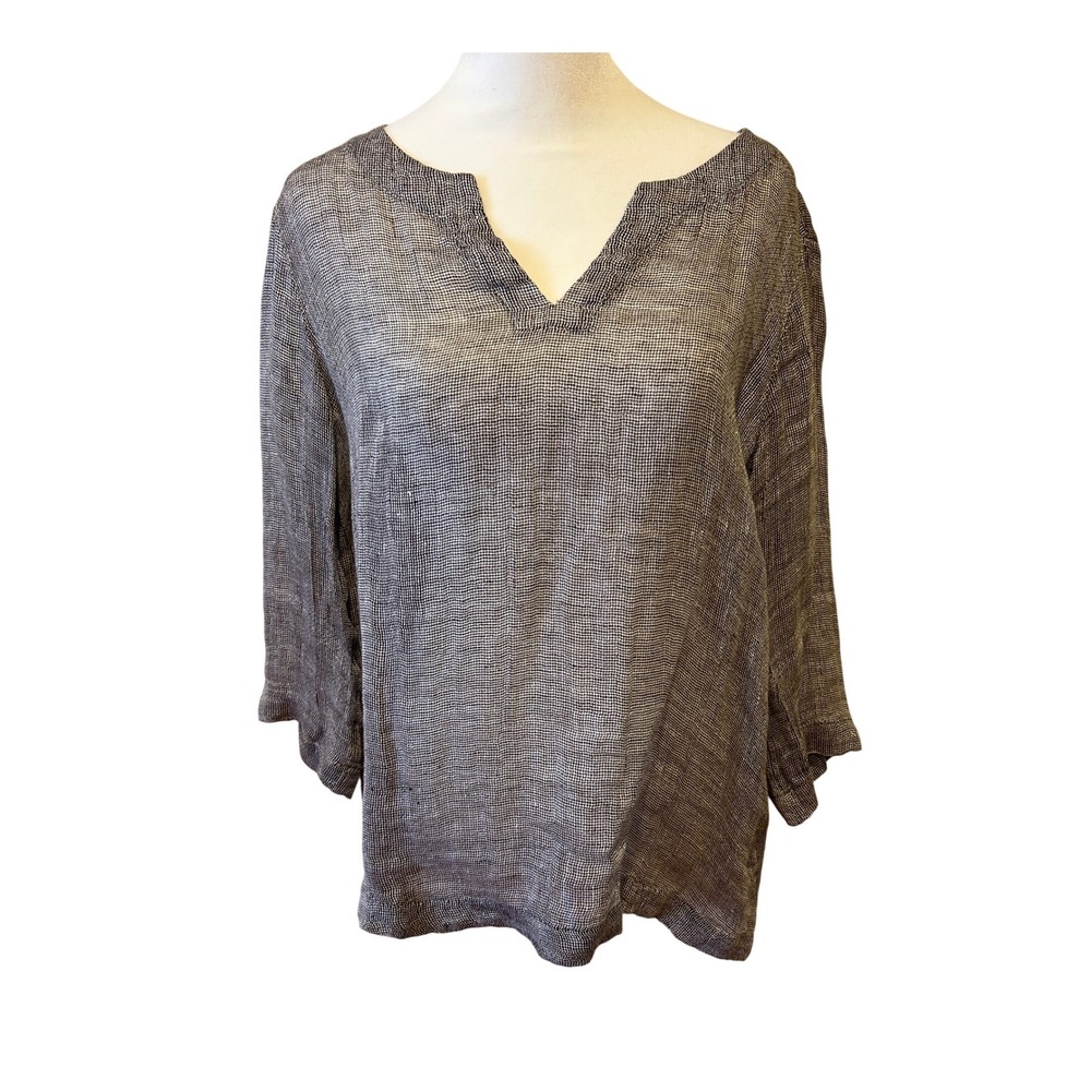 Pure J. Jill Tunic Top S Petite‎ Brown Taupe Linen Beach Boho Resort Lagenlook